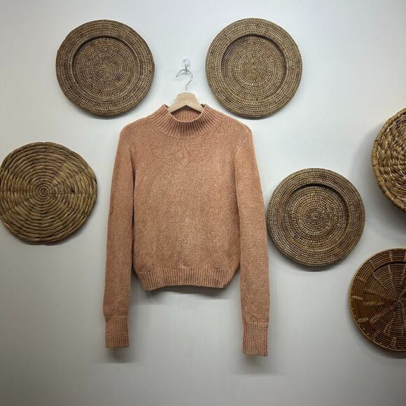 Aritzia Wilfred Peach Pink Turtleneck Mock Neck Chenille Knit Sweater Medium - Picture 1 of 7